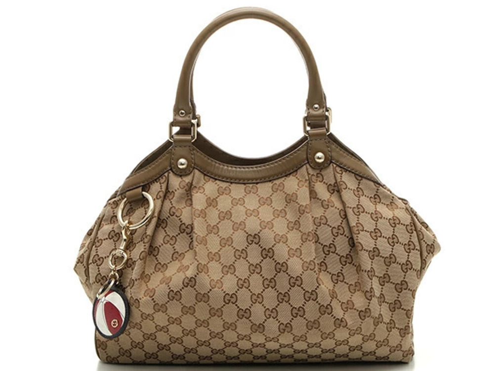 Gucci Sukey Handbag Beige Cream Brown Canvas Leather